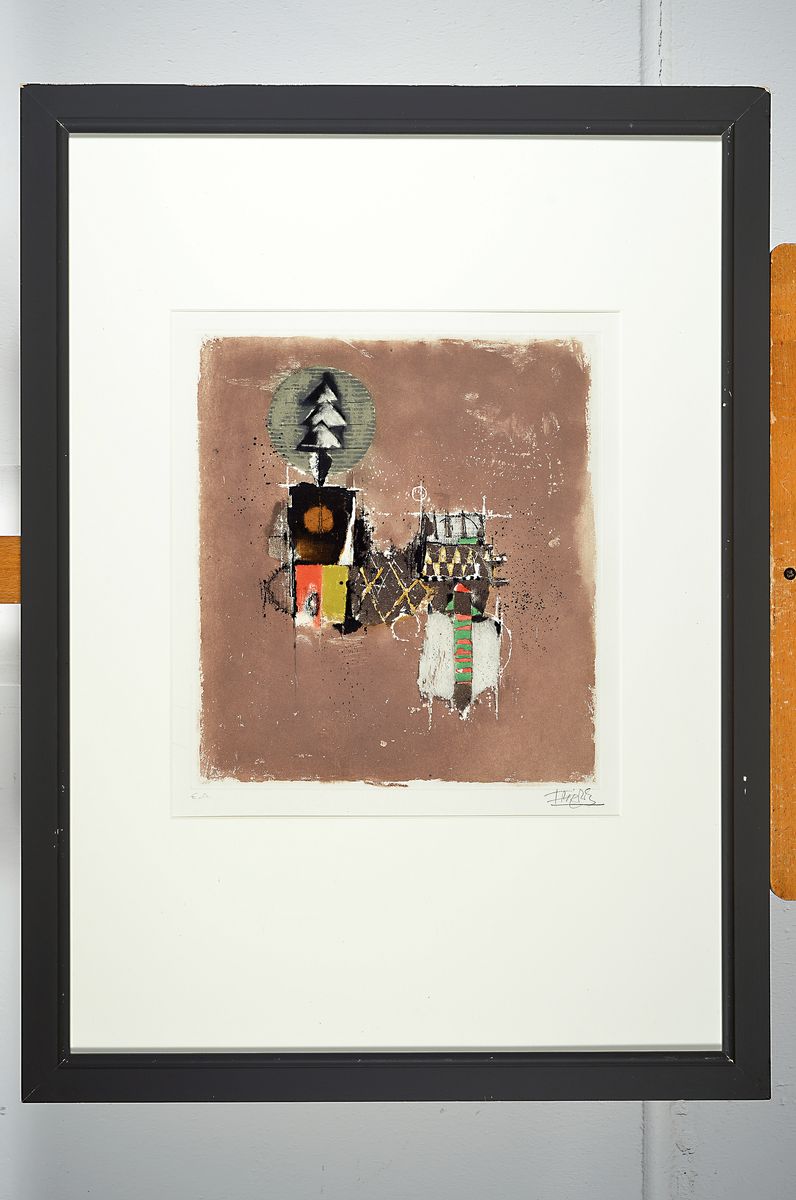 Detail k: Johnny Friedländer, 1912-1992, Composition V, Farbradierung, handsigniert und bez.: e.a.,Auflage 95 Exempl., ca. 34x30cm, u.Gl.; R. ca.75x55cm .