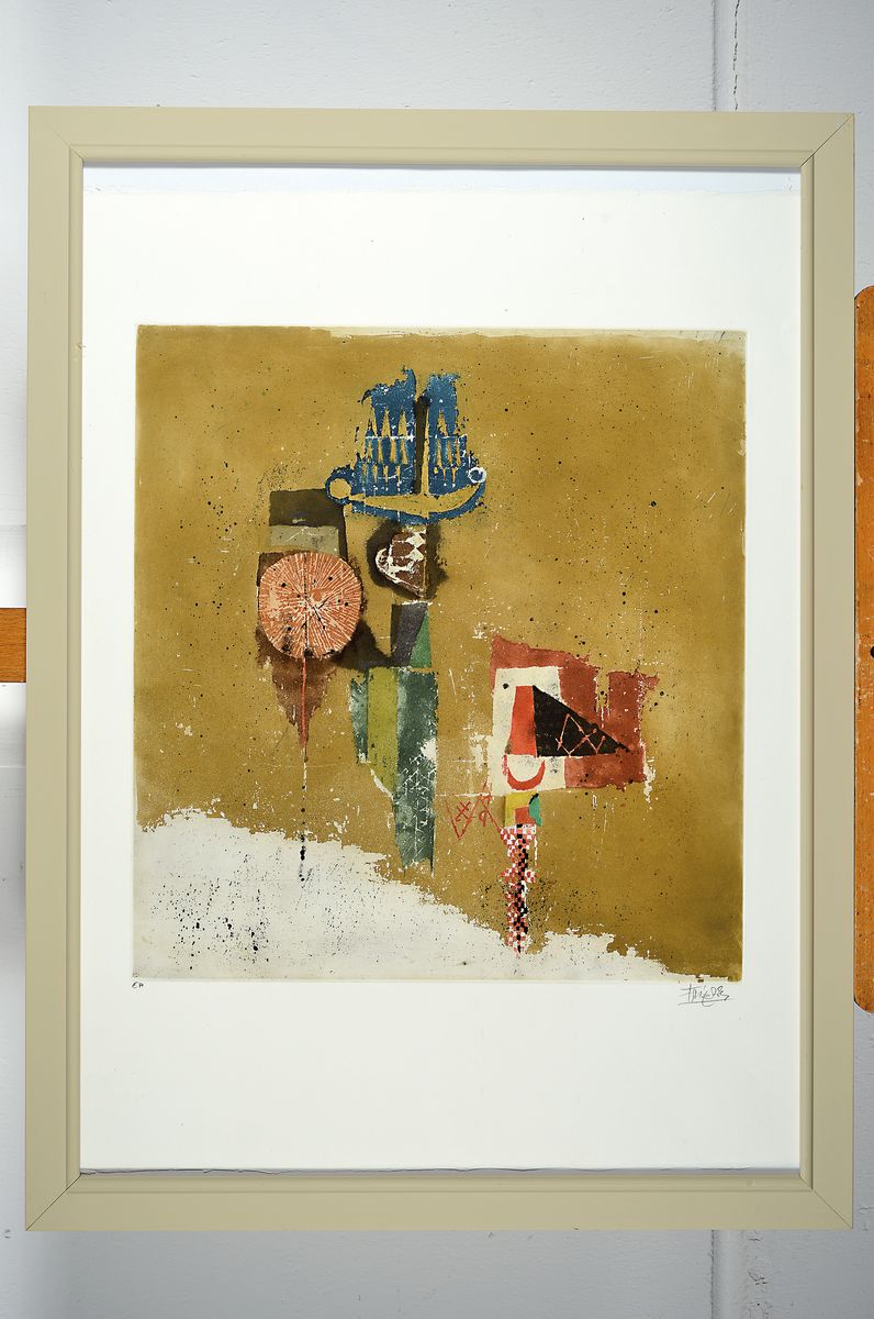 Detail k: Johnny Friedländer, 1912-1992, Sur des fleurs IV, Farbradierung, handsigniert und bez.: e.a., ca. 44x42cm, u.Gl., R. ca. 77x57cm .