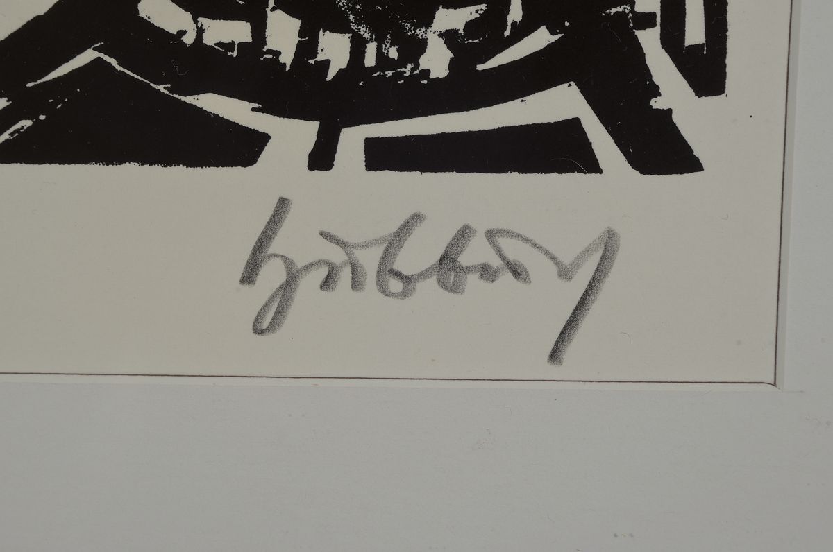 Detail a: Karl Hubbuch, 1891-1979 Karlsruhe, Holzschnitt, handsigniert, num. 83/100, ca. 33x33cm, u.Gl., R. ca. 65x50cm