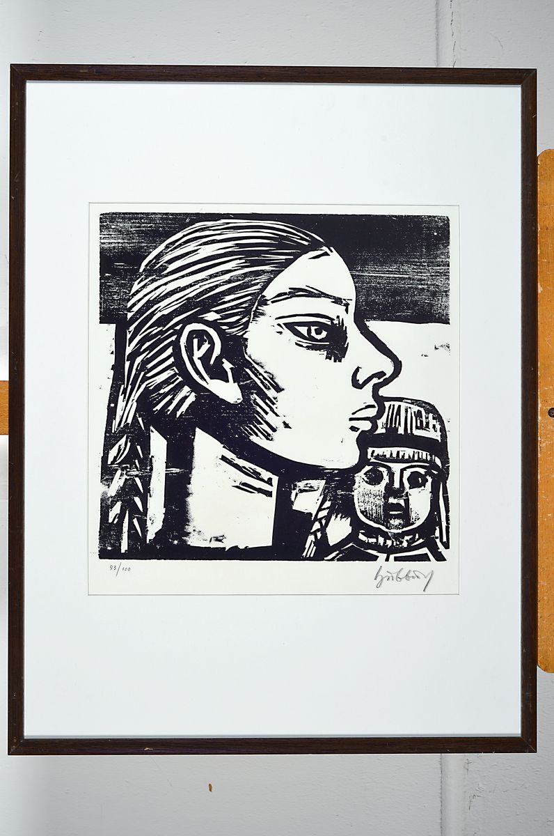 Detail k: Karl Hubbuch, 1891-1979 Karlsruhe, Holzschnitt, handsigniert, num. 83/100, ca. 33x33cm, u.Gl., R. ca. 65x50cm