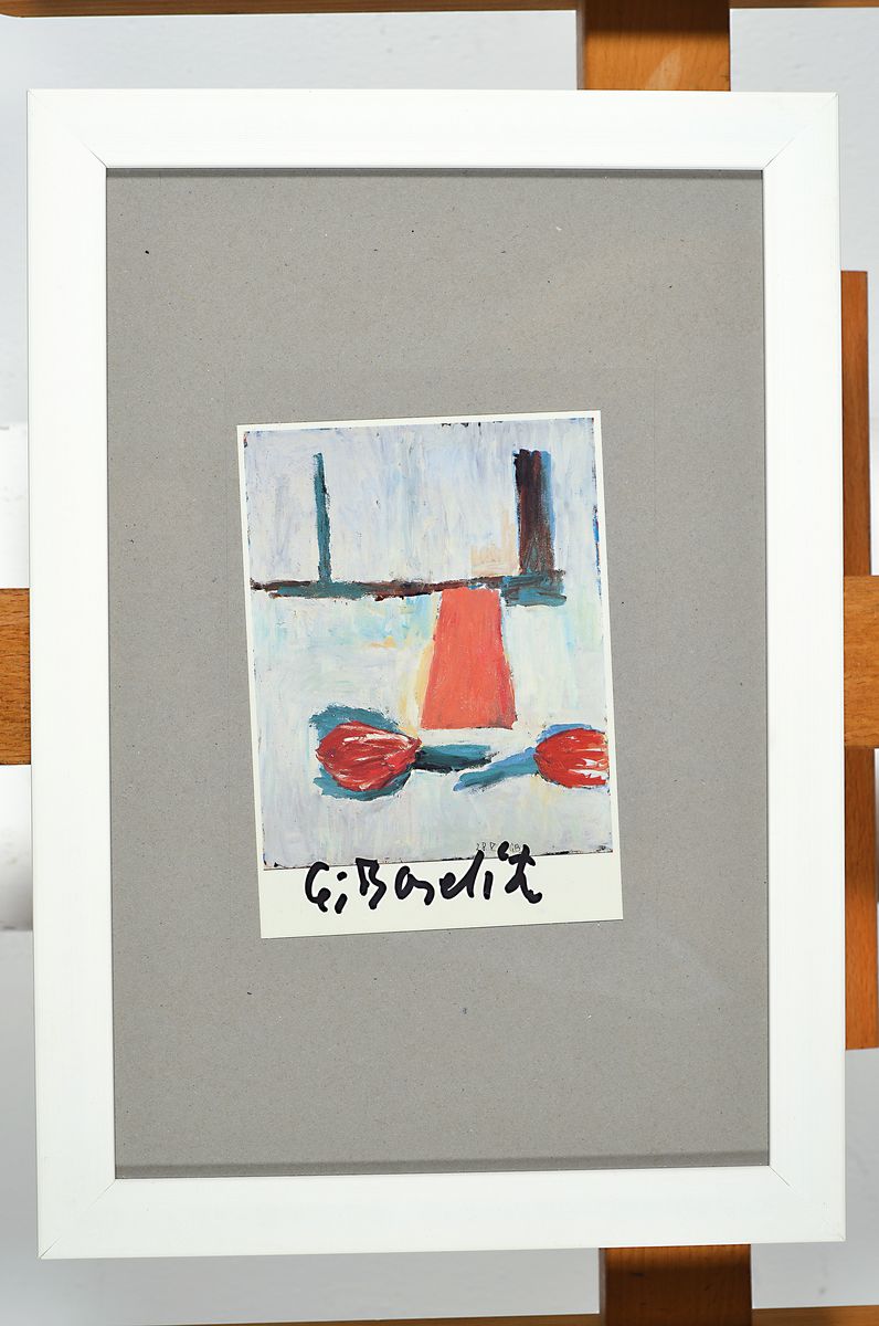 Detail k: Georg Baselitz, geb. 1938, Postkarten- Multiple, Farboffset, handsigniert, ca. 15x 10cm, u.Gl., R. ca. 33x24cm