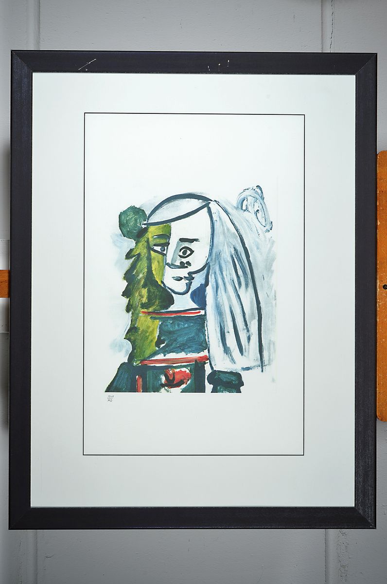 Detail k: Pablo Picasso, 1881-1973, Porträt, Kunstdruck auf Bütten nach einem Gemälde, Prägestempel, limit. Auflage 1500 Exempl., hier Nr. 1319/MD, Edition ...