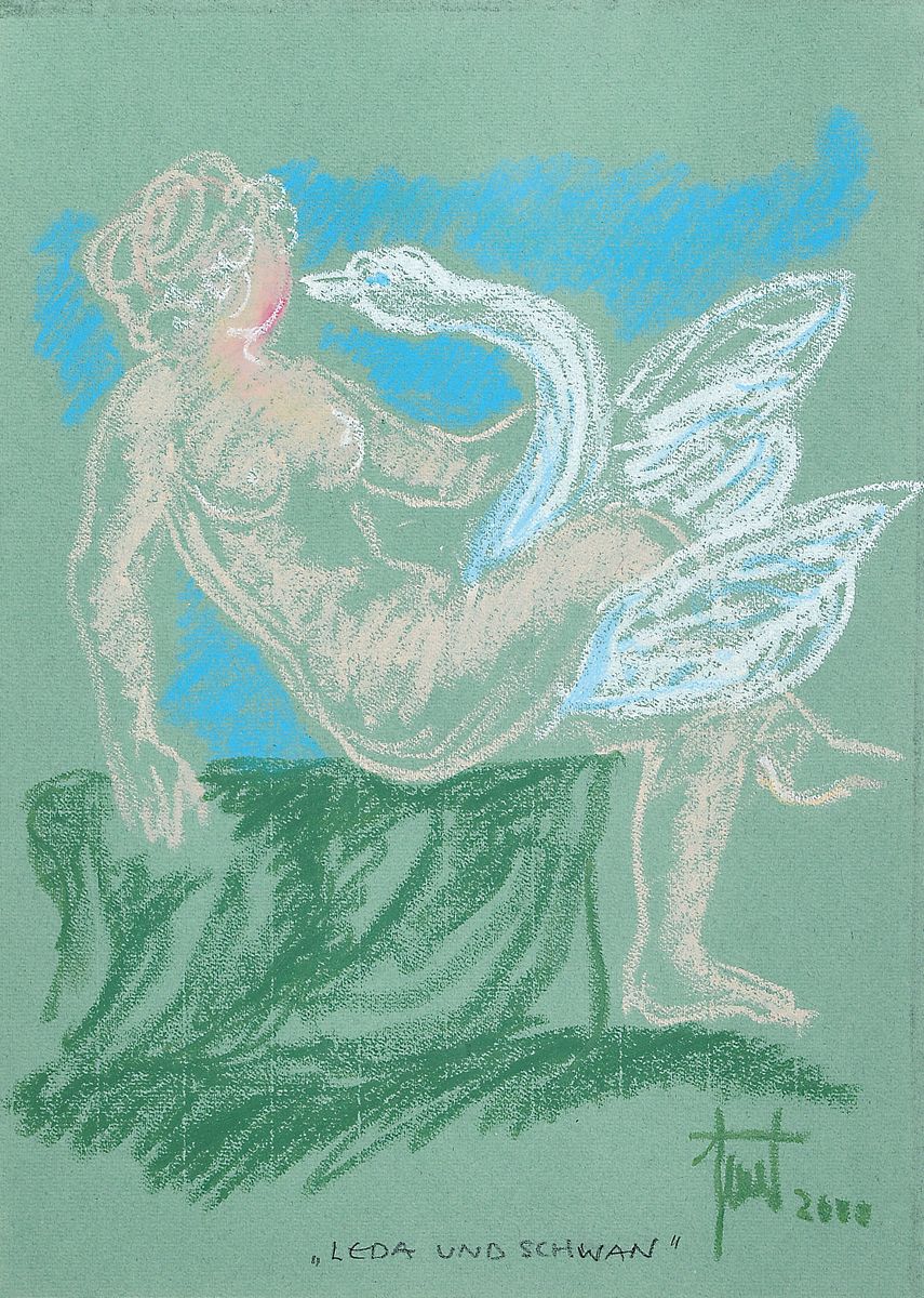 Georg Günter Zeuner, 1923 Dresden-2011 Speyer, Leda und der Schwan, Pastell auf grünem Papier, signiert und dat. 2000, betitelt, ca.39x28cm, PP, ...