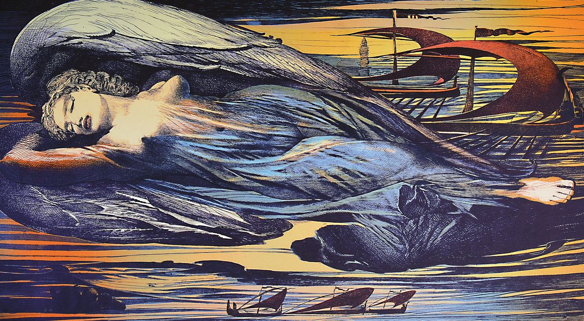 Ernst Fuchs, 1930-2015, Engel über Wien, Giclee auf Lwd, handsigniert und bez. e.a., Auflage 300 Exempl., ca. 61x105,5cm