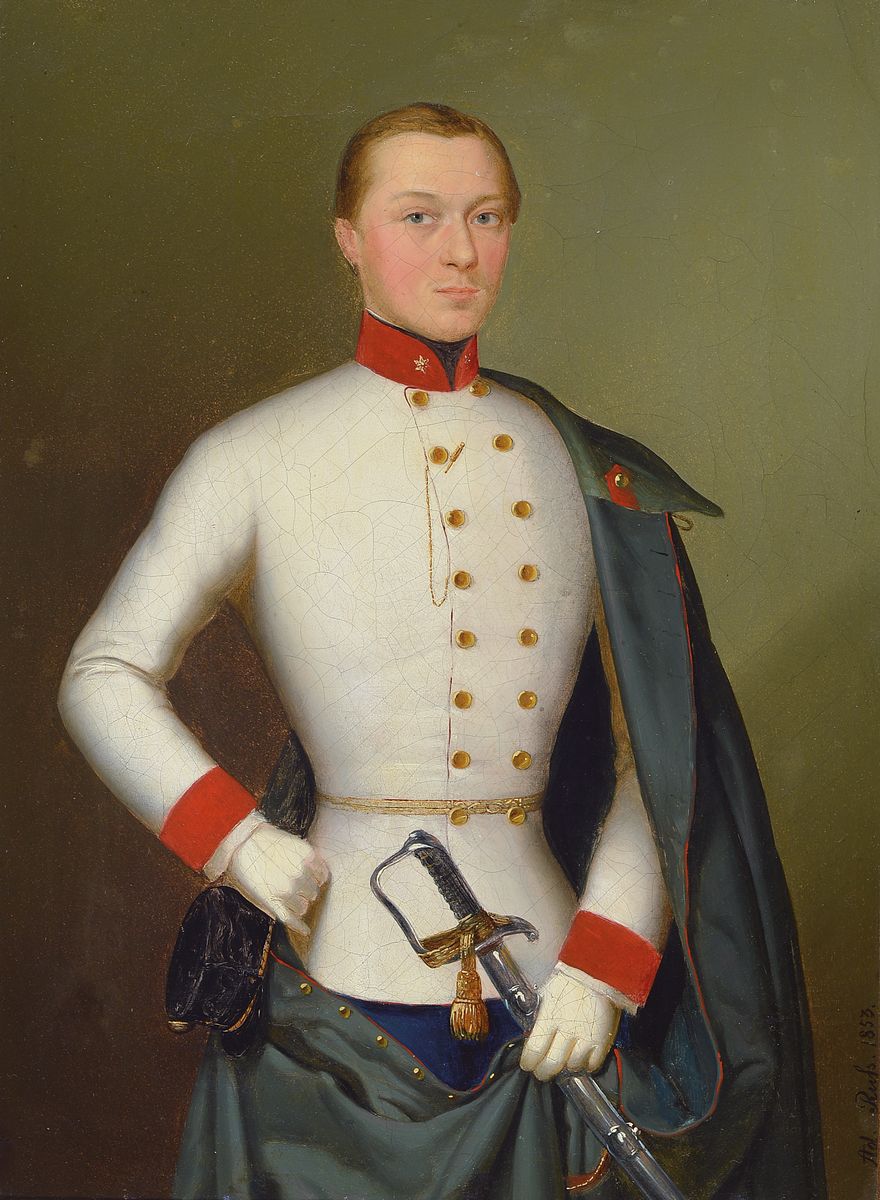 Adolf Russ, 1820-1911, Dreiviertelporträt eines Offiziers, Öl/Lwd, seitlich rechts signiert und dat. 1853, ca. 35x26cm, R. Gesamtmaß ca. 41x33cm