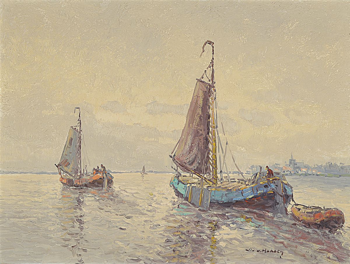 Wim van der Norden, 1917-2001, Fischerboote auf ruhiger See, Öl/Lwd, links unten sign., ca. 60x80cm, R. ca. 76x96cm