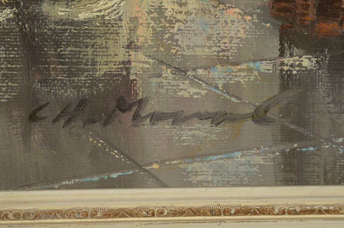 Detail a: Unbekannter Künstler, Mitte 20. Jh., im Foyer des Ballsaals, Öl/Lwd, links unten unleserlich signiert, ca. 70x80cm, R. ca. 84x94cm