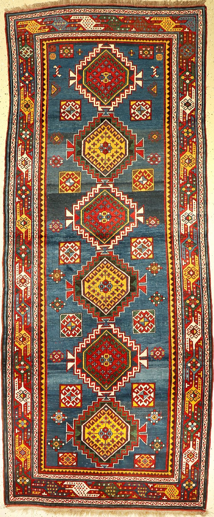 Kasak antik, Kaukasus, um 1900, Wolle auf Wolle, ca. 324 x 130 cm, selten, Sammelwürdig,EHZ: 2, vollflorig
