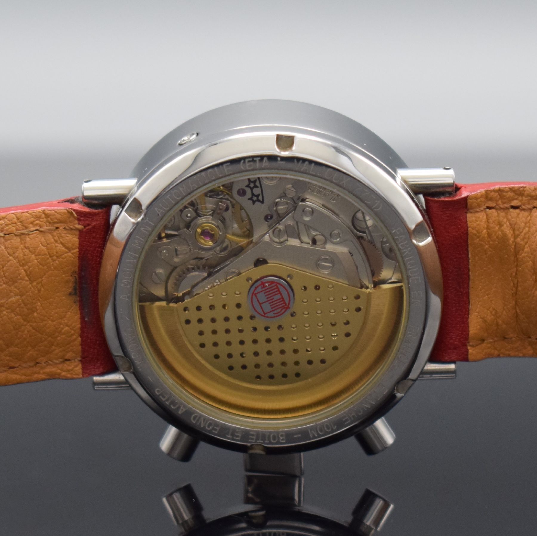 Detail f: ALAIN SILBERSTEIN Armbandchronograph KRONO 2, Automatik, Frankreich um 1993, Edelstahl-geh. inkl. orig. Lederband, beids. vergl., Boden verschr., ...