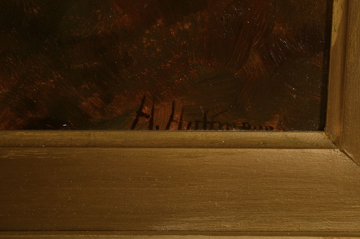Detail a: H. Hoffmann, um 1900, Blick auf Burg Rheinfels bei St. Goar, Öl/Malkarton, rechts unten signiert, ca. 37x55cm, Prunkrahmen ca. 62x79cm