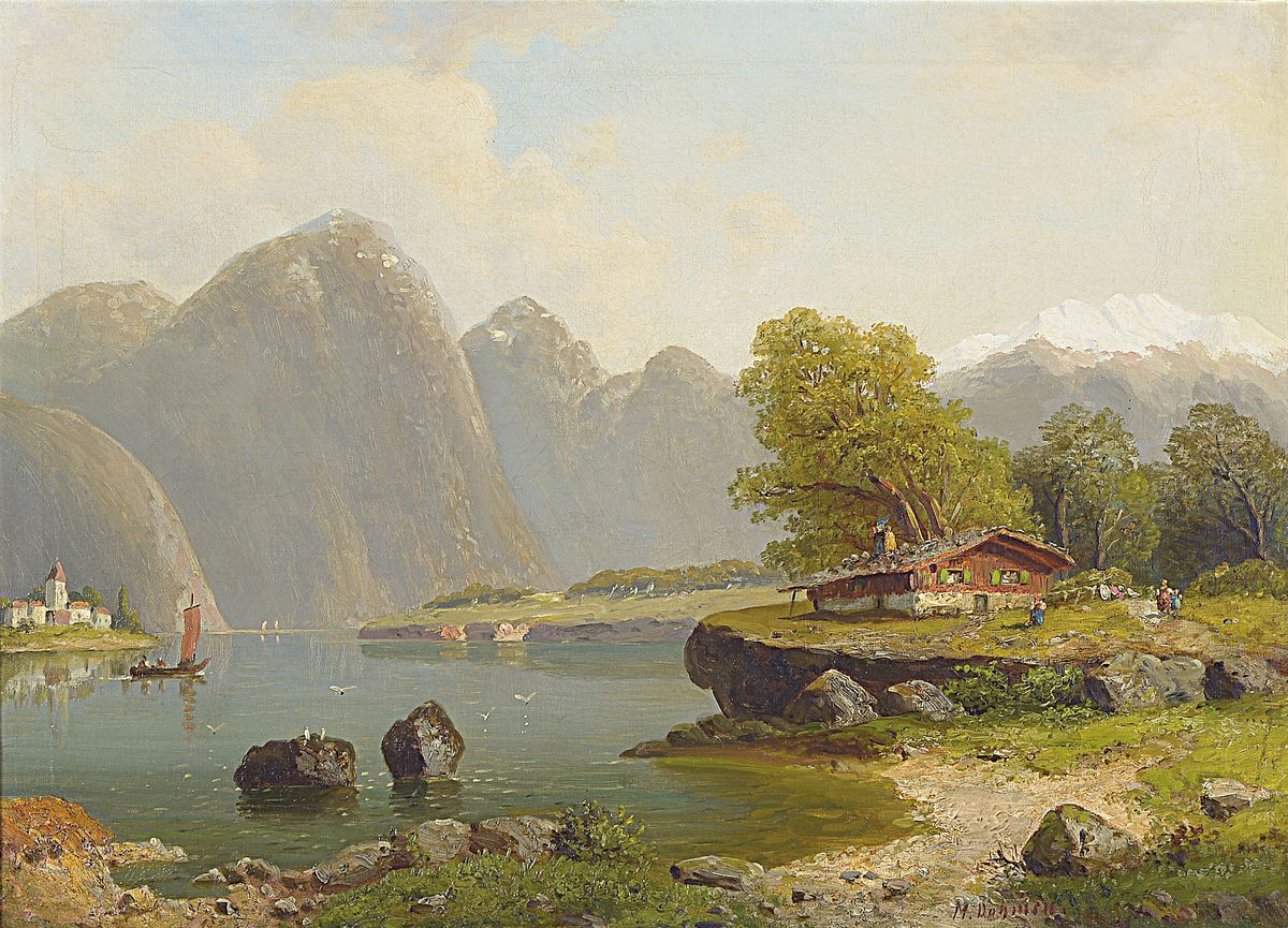 M. Dohmen, Düsseldorfer Maler des späten 19. Jh., zwei Pendants: Ansichten vom Gosausee, Öl/Lwd, beide signiert, eines rückseitig bez. Gosausee, ...