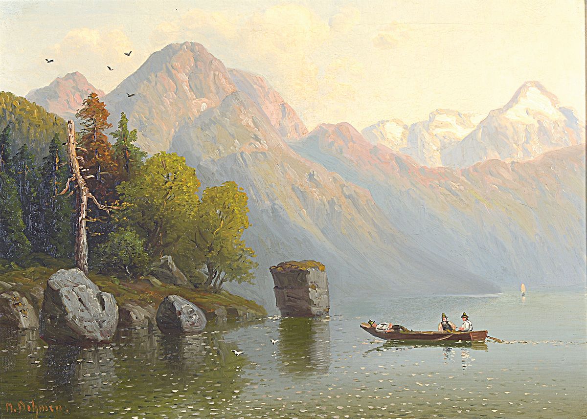 Detail c: M. Dohmen, Düsseldorfer Maler des späten 19. Jh., zwei Pendants: Ansichten vom Gosausee, Öl/Lwd, beide signiert, eines rückseitig bez. Gosausee, ...