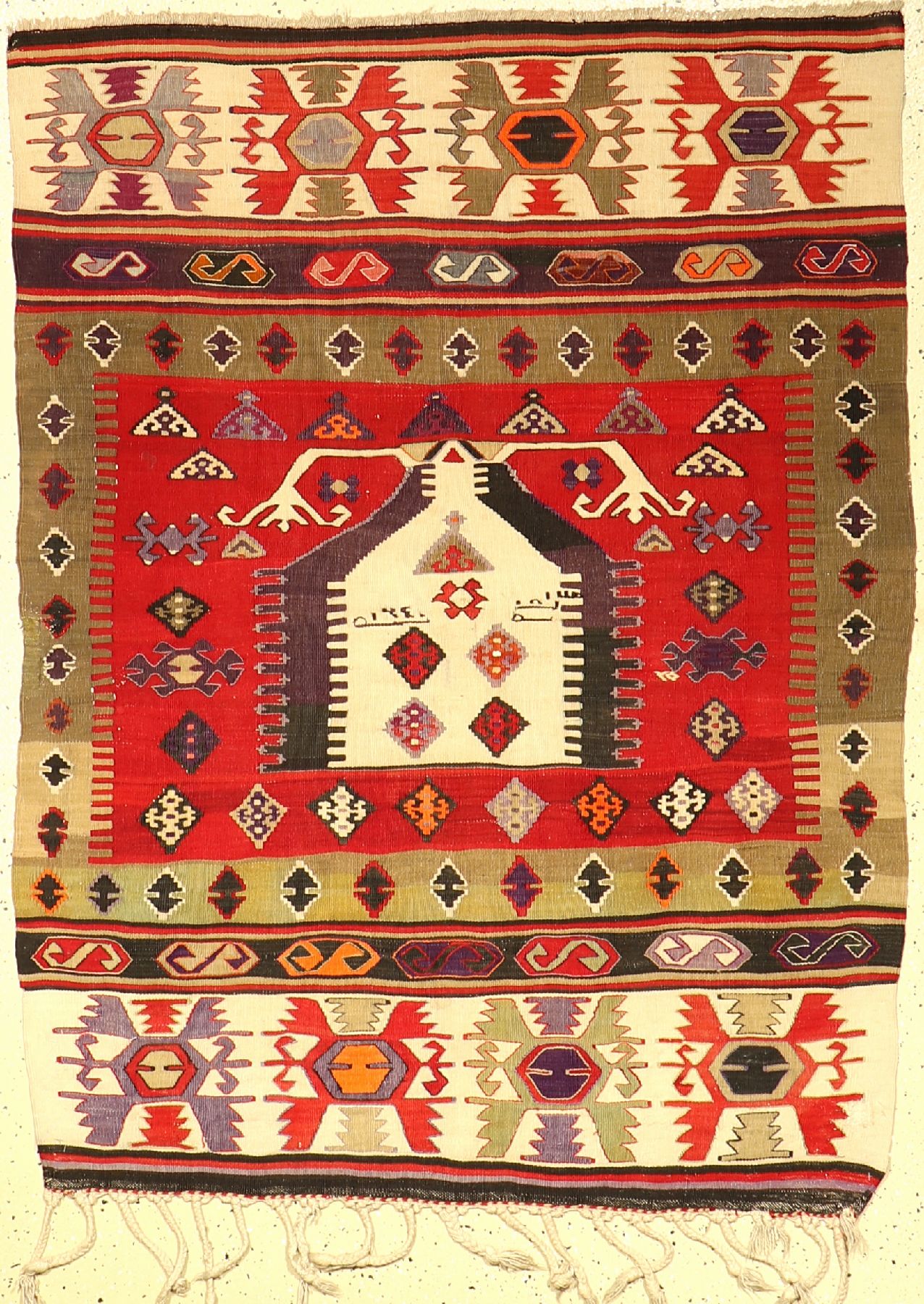 Aydin Gebetskelim alt, Türkei, Datiert, um1940 Jahre, Wolle auf Wolle, ca. 140 x 108 cm,selten, EHZ: 2-3