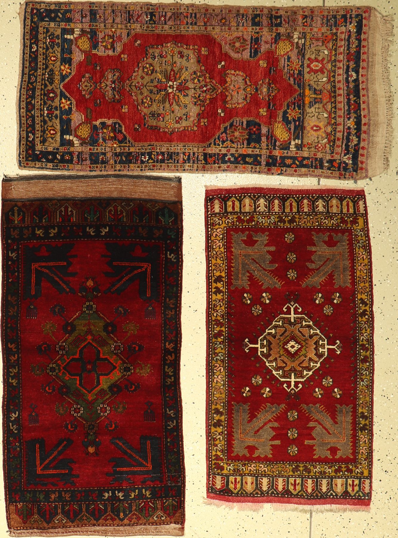 (3 Lots) Yastik alt, Türkei, ca. 60-80 Jahre, Wolle auf Wolle, EHZ: 2