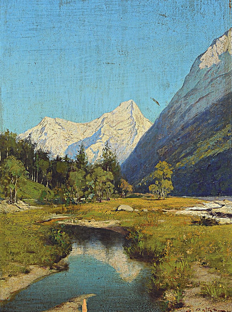 Curt Agthe, 1862-1943 Berlin, im Riessthal (Tyrol), rückseitig so betitelt, Öl/Holz, rechts unten signiert, ca. 22x16cm, R. ca. 39x34cm