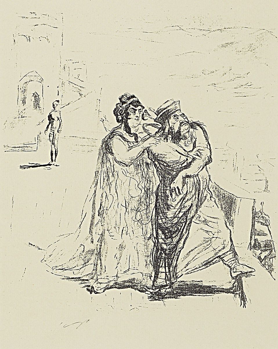 Max Slevogt, 1868-1932, 3 Lithographien aus Herodias, 1919, alle drei handsigniert, Herodias flieht vor dem predigenden Johannes, Tetrarch Antipas, ...