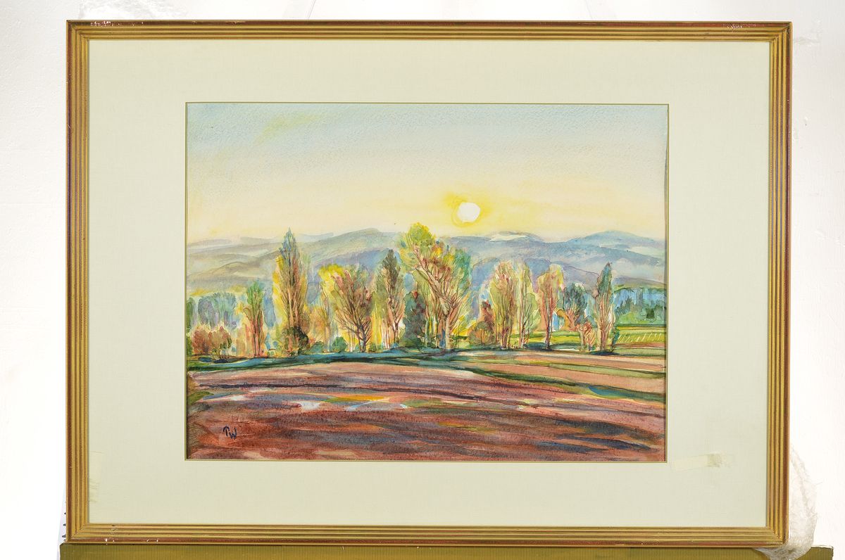 Detail k: Paul Wolfgang Schmidt, zeitgen. Künstler aus Neustadt/Wstr., Landschaft mit Pappeln, Aquarell auf Papier, monogrammiert PW, ca. 36x48cm, PP, u.Gl., ...