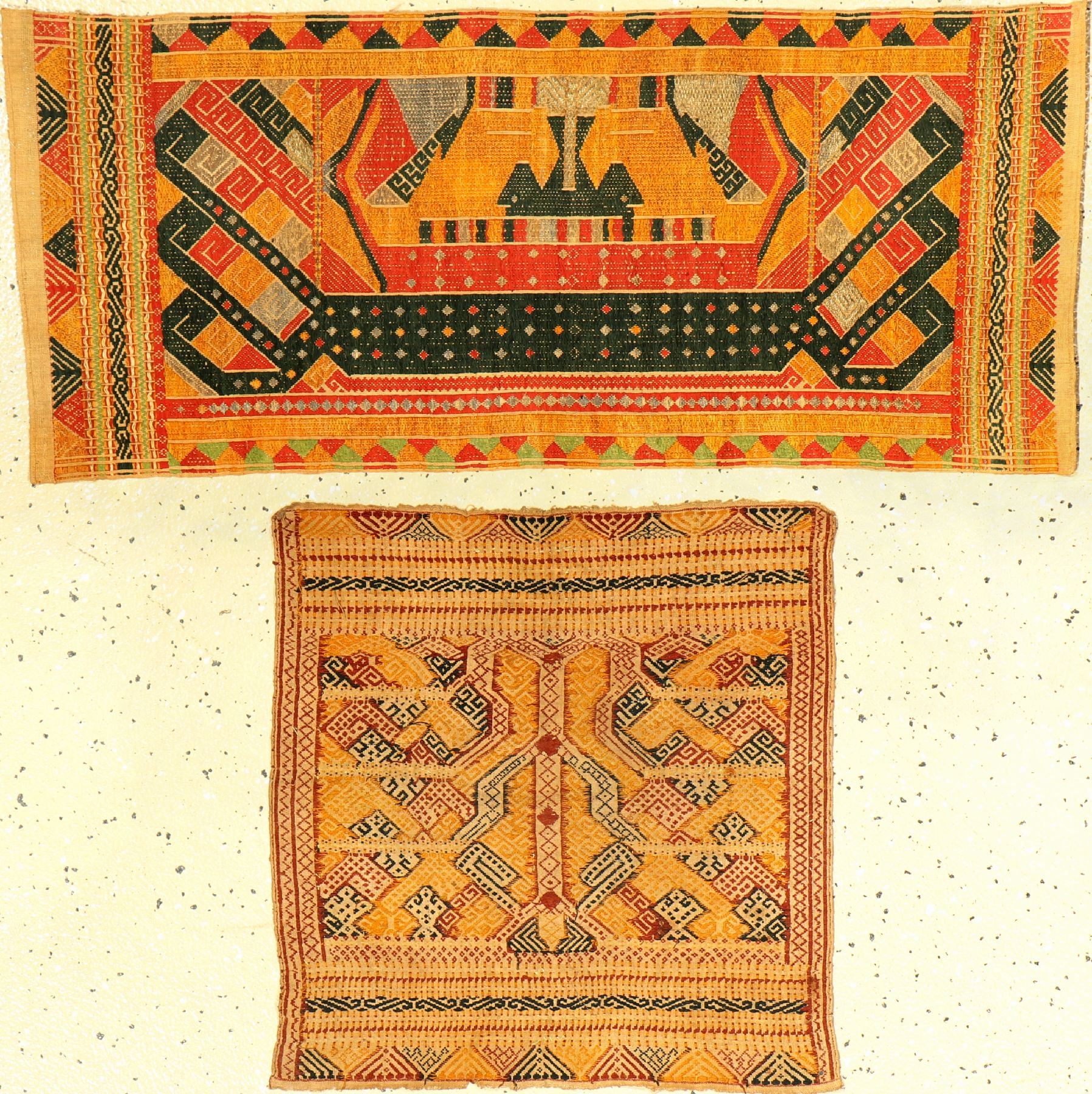 (2 Lots) Indonesische Textilien (Metallbroschiert) antik, Indonesien, 19.Jhd/Anfang 20.Jhd., Wolle/Metall/Baumwolle. Sehr selten, museumsqualität, ...