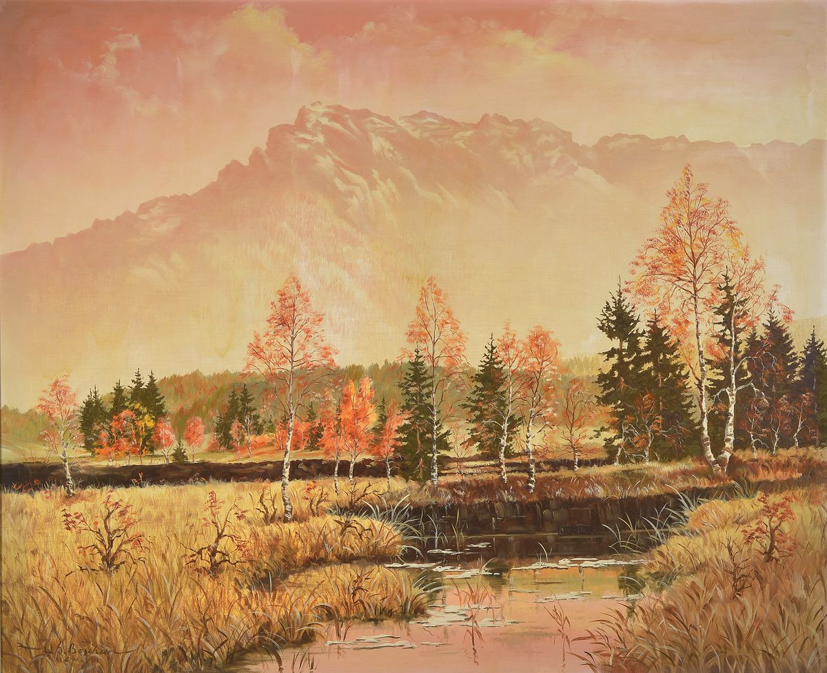 Walter Josef Boschan, 1911 Wien-1984 Salzburg, Herbst im Dachauer Moos, Öl/Lwd, links unten signiert: W.J. Boschan MCMLXIII, ca. 90x110cm, R. ca. ...