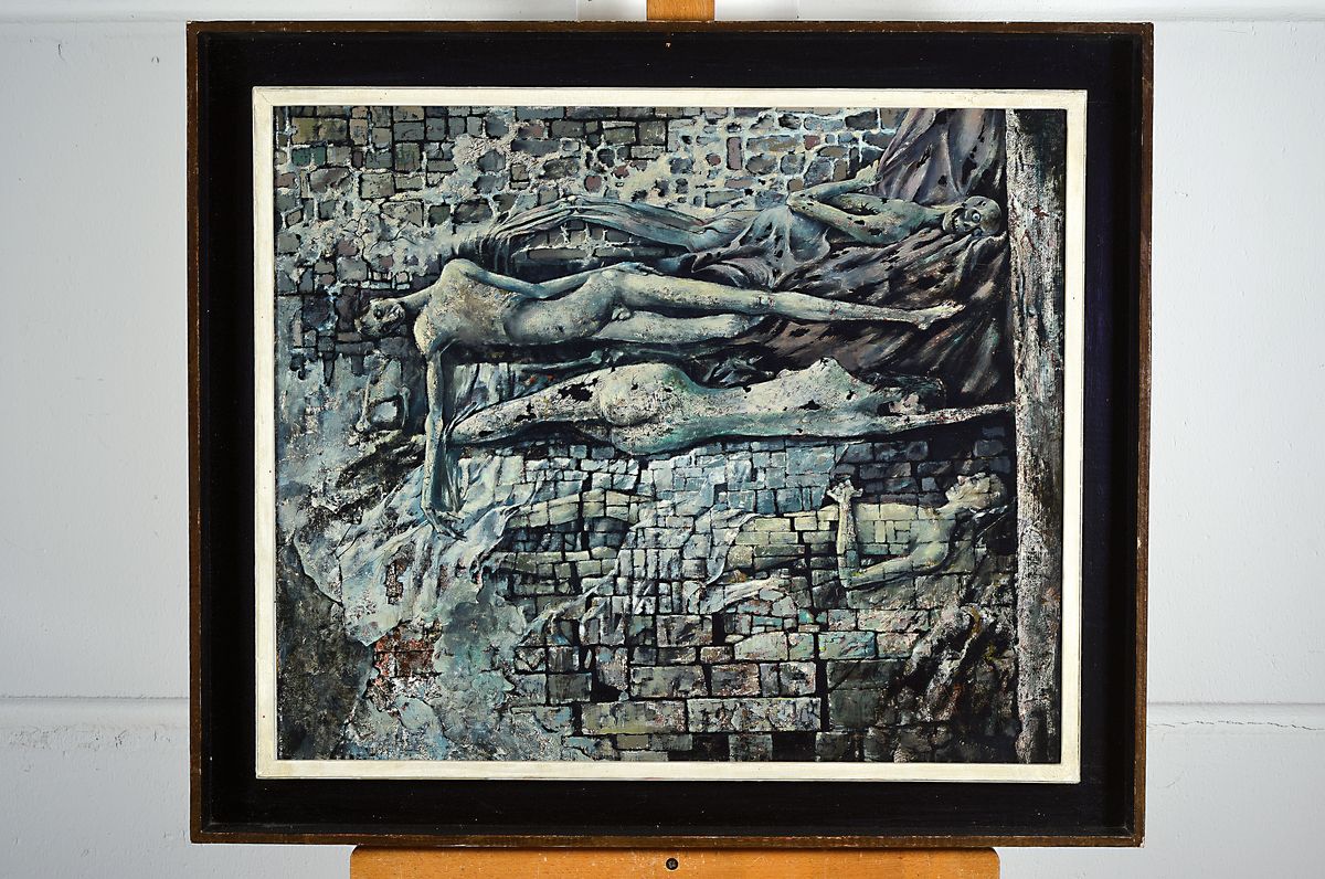 Detail k: Hanns Joachim Gestering, 1911 Wunsiedel - 1992 Forstel, "Tod wie Schlaf", verso bezeichnet, re. u. signiert, Öl/Malplatte, ca. 50 x 60 cm, ...