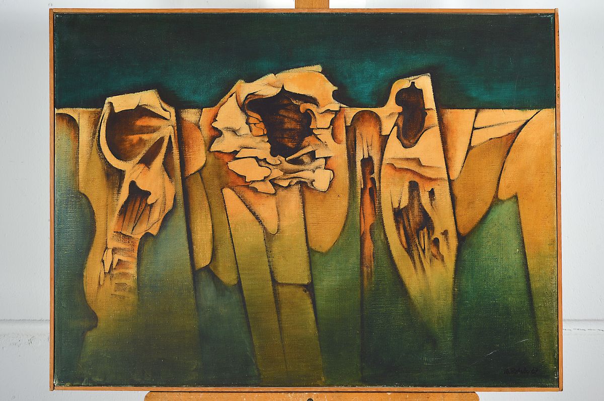 Detail k: Werner Rohde, Bremen 1906 - 1990 Worpswede, Malerklasse Burg Giebichenstein, Klagemauer, li. u. signiert, 55 x 74 cm, l. Altersspuren