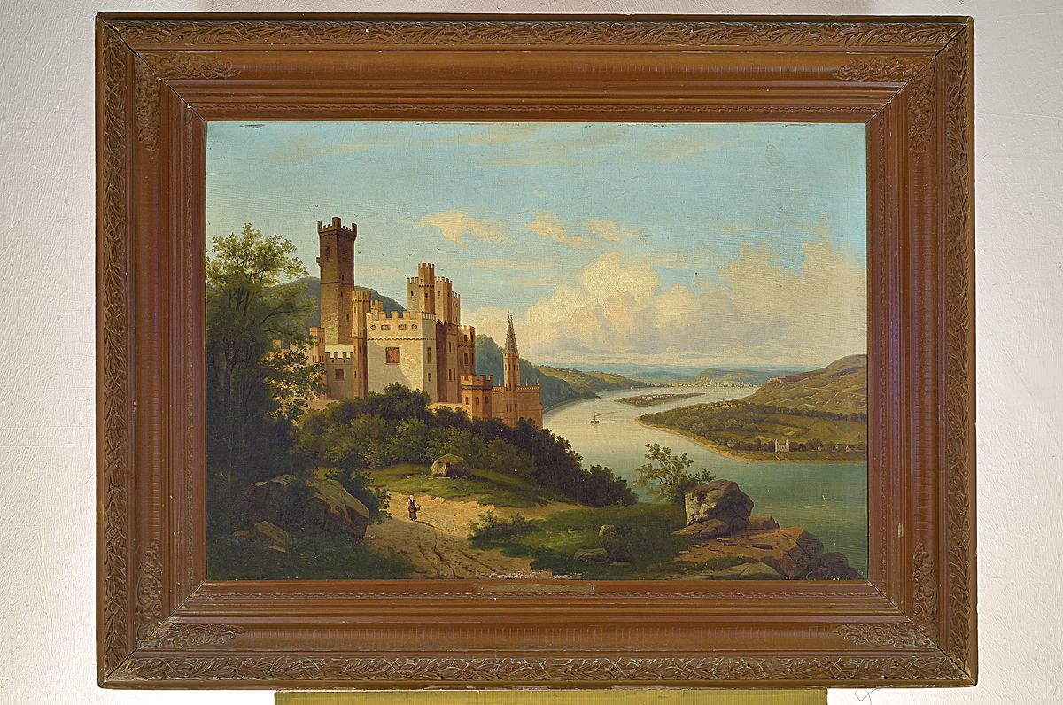 Detail k: Eduard Hein jun., 1854-1918 Düsseldorf, Ansicht Schloss Stolzenfels nahe Koblenz, Öl/Lwd, rechts unten sign.: E. Hein jun Ddf, ca. 68x98cm, ...