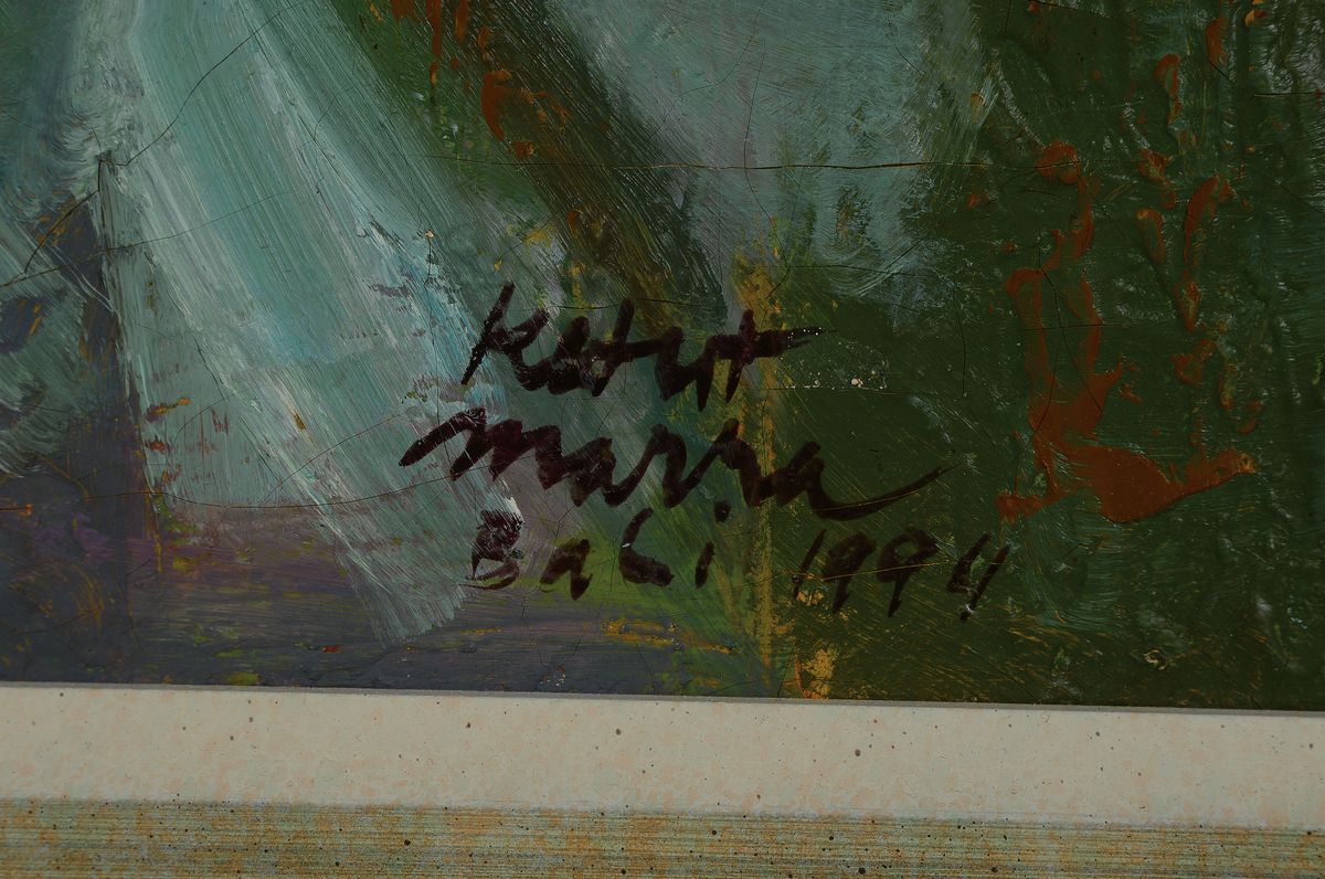 Detail a: Ketut Marra, geb. 1961 in Batubulan, Balin, Schüler von Wayan Lipur, Studium in IKip/Pgri Denpasar, zahlreiche Auszeichnungen, hier: zwei ...