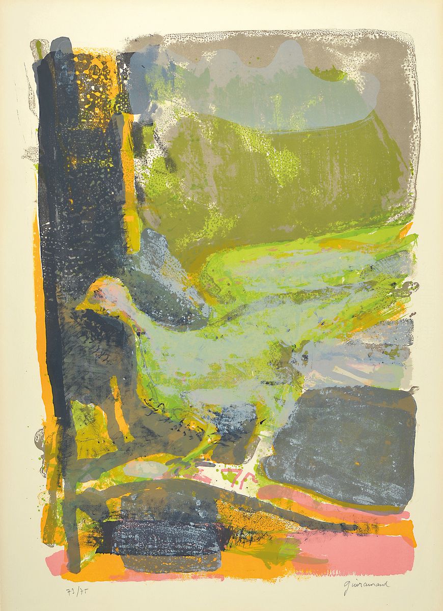 Paul Guiramand 1926-2007 und Andre Brasilier geb. 1929, drei Lithographien, Andre Brasilier, Reiter bzw. Landschaft, signiert, ca. 26/100 bzw. ...