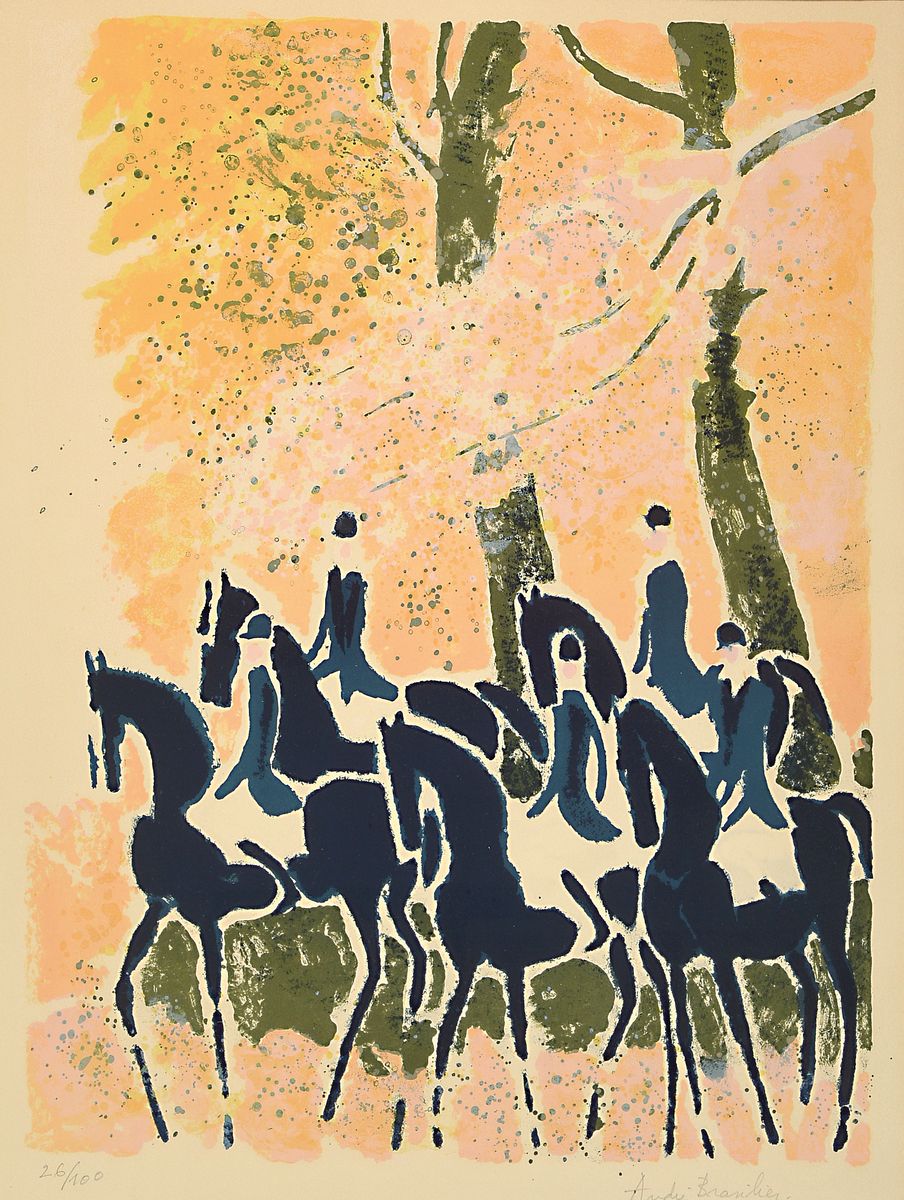Detail a: Paul Guiramand 1926-2007 und Andre Brasilier geb. 1929, drei Lithographien, Andre Brasilier, Reiter bzw. Landschaft, signiert, ca. 26/100 bzw. ...