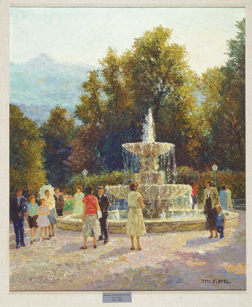 Otto Pippel, 1878 Lodz-1960 Planegg, Kurpark von Bad Reichenhall, Öl/Lwd, rechts unten signiert, rückseitig Atelier-Etikett mit Titel: Im Kurpark, ...