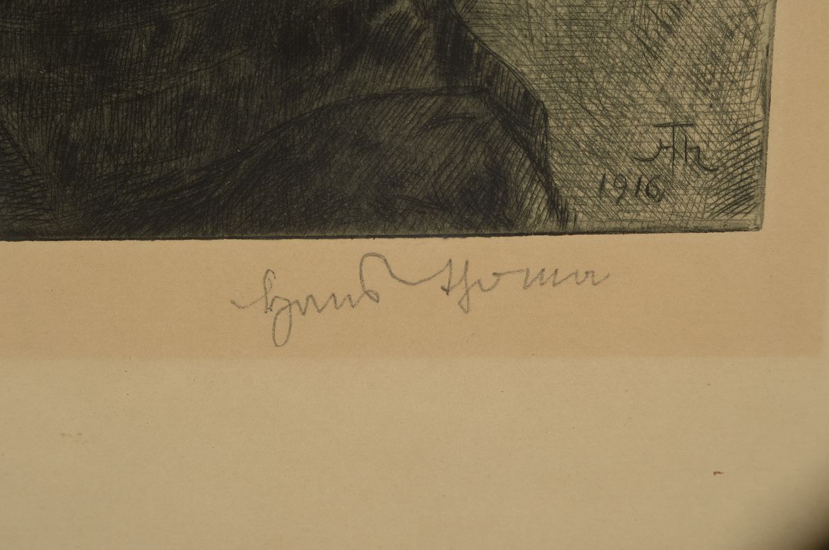 Detail e: Hans Thoma, 1839 Bernau-1924 Karlsruhe, 4 Radierungen, Mädchen beim Essen, ca. 18x21cm, R. ca. 35x36cm; Frau im Wind, ca. 17x21cm, R. ca. 36x38cm; ...