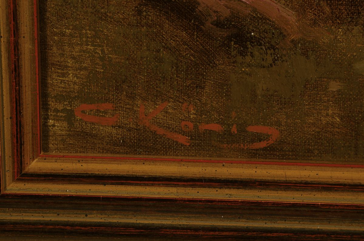 Detail a: Günter König, 1926-2006, Studium an der Akademie Düsseldorf, Meisterschüler von Prof. Hahn, hier: Mutter und Kind auf dem Heimweg im Abendrot, ...