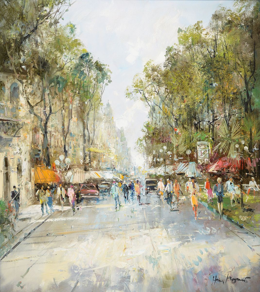 Paul Morro (eigentl. Ingfried Paul Henze-Morro, 1925 Leipzig-2013 Wiesbaden, Studium an den Akademien Leipzig und München, hier: Belebter Boulevard ...