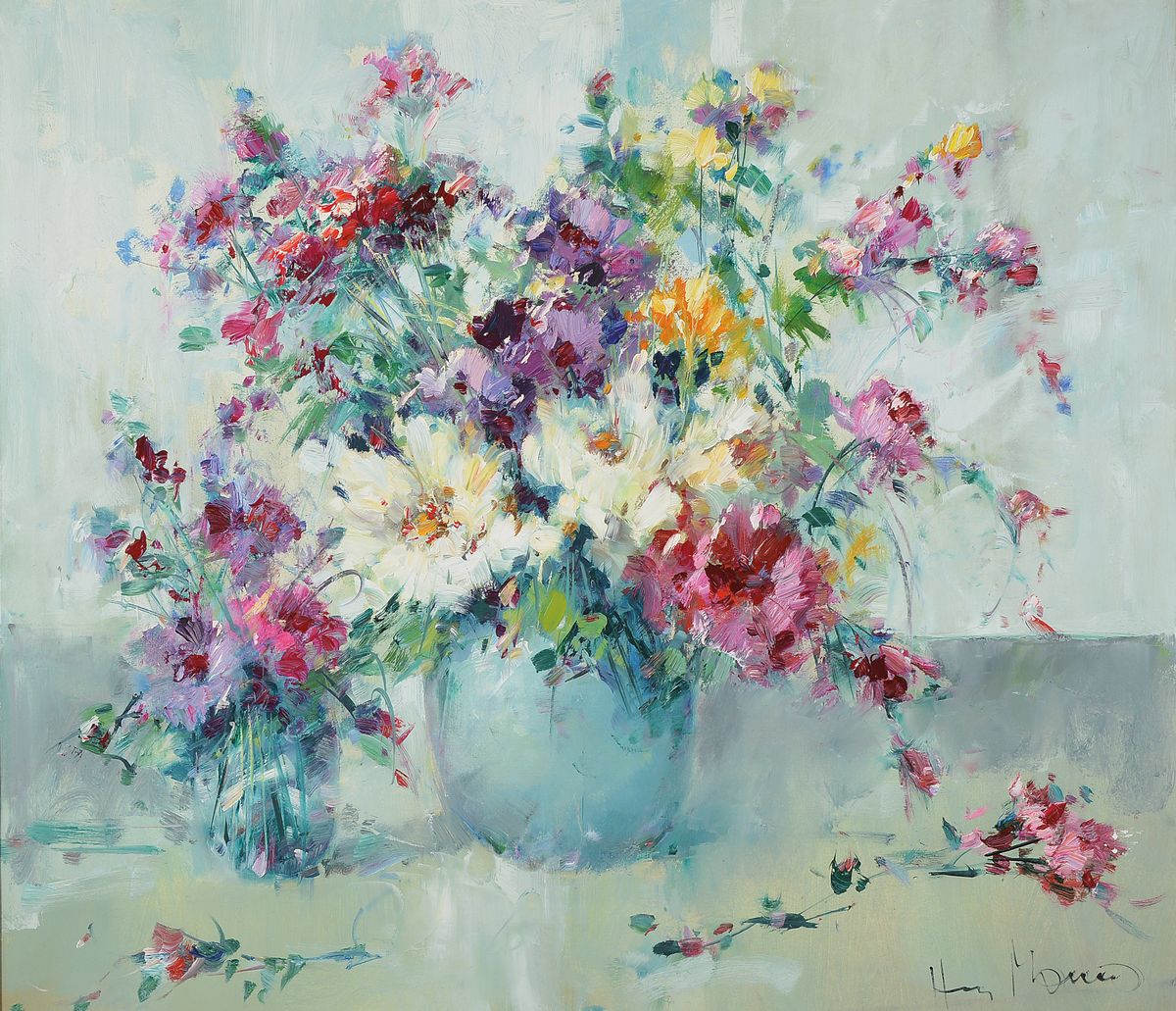 Paul Morro (eigentl. Ingfried Paul Henze-Morro, 1925 Leipzig-2013 Wiesbaden, Studium an den Akademien Leipzig und München, hier: Blumenstillleben, ...