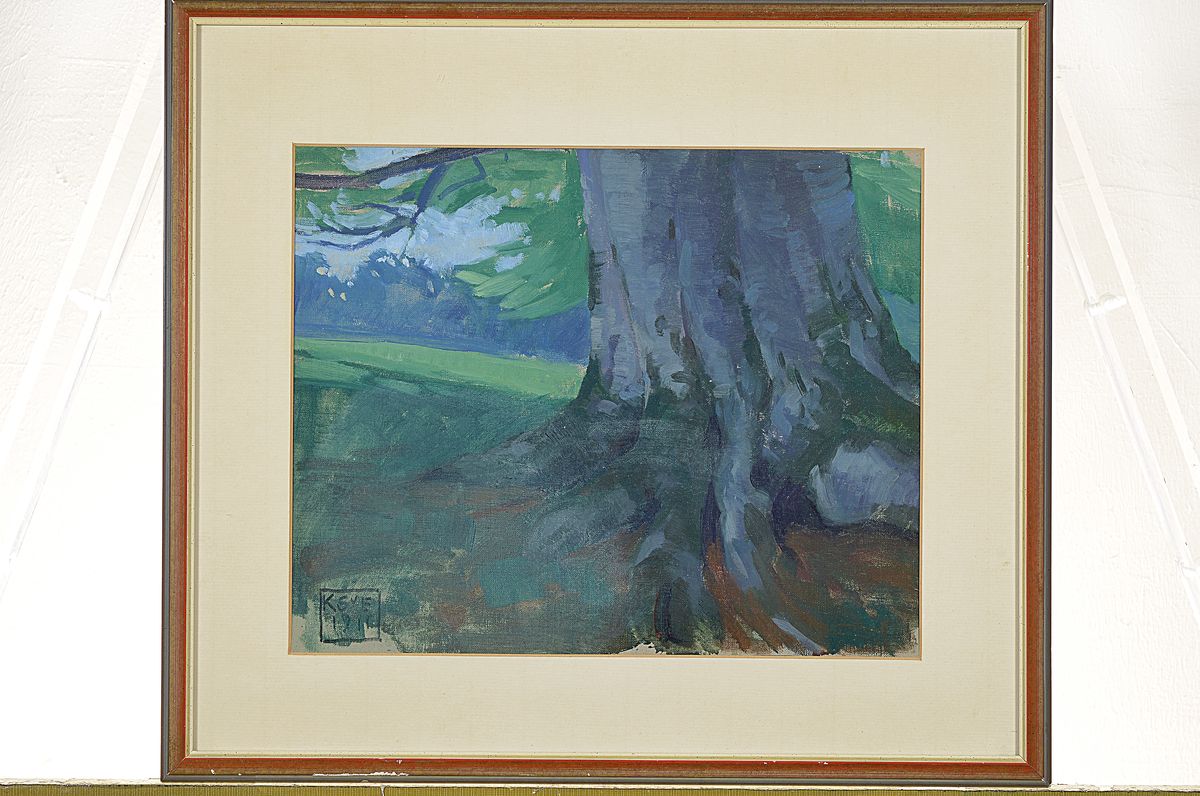 Detail k: Karl Schmoll von Eisenwerth, 1879 Wien - 1948, Landschaft mit Blick auf eine Lichtung und mächtigem Baum im Vordergrund, li. u. monogrammiert und ...