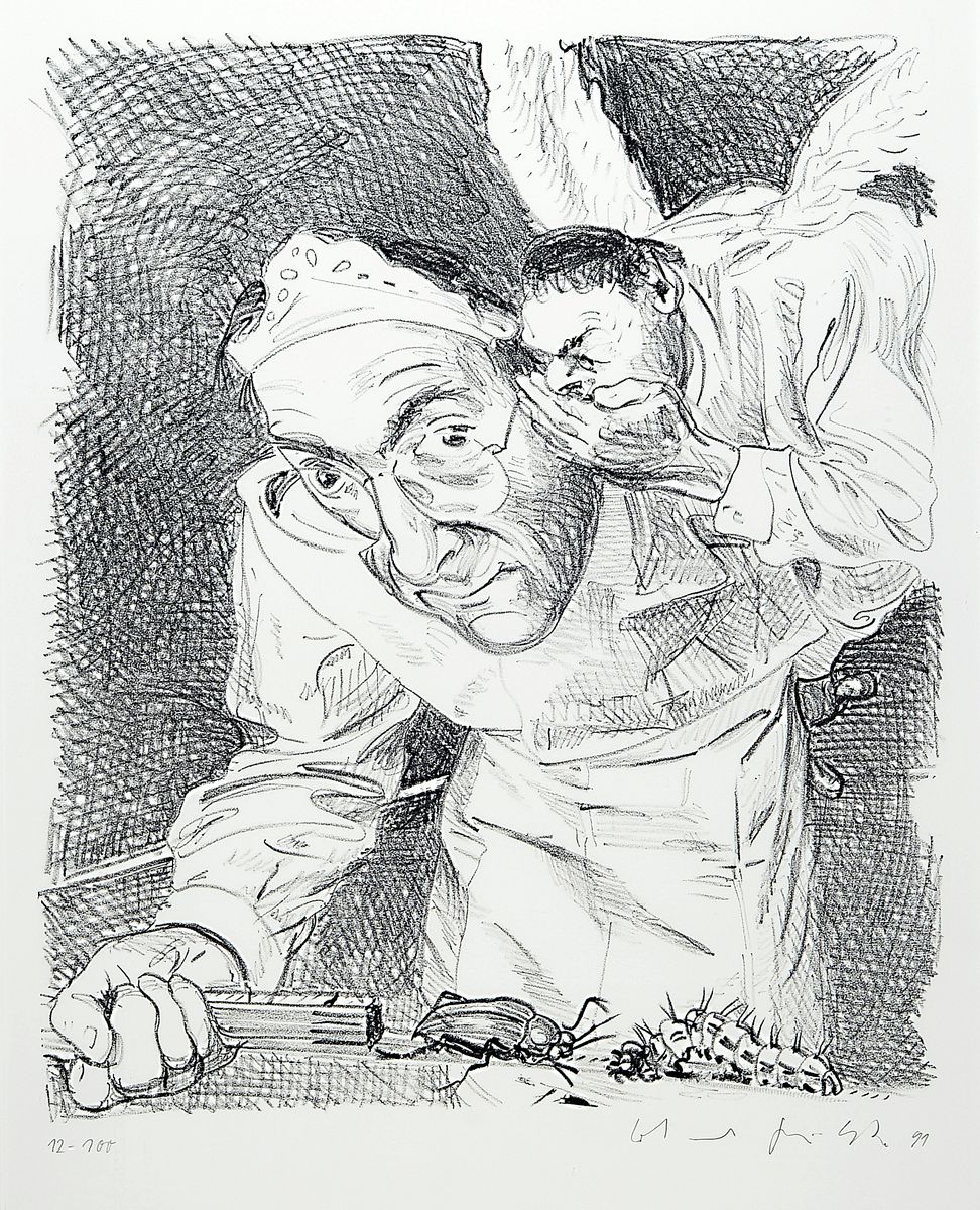 Johannes Grützke, 1937-2017, Selbstbildnis, Lithographie, handsigniert, num. 12/100, ca. 50x42cm, u.Gl., R. ca. 85x70cm