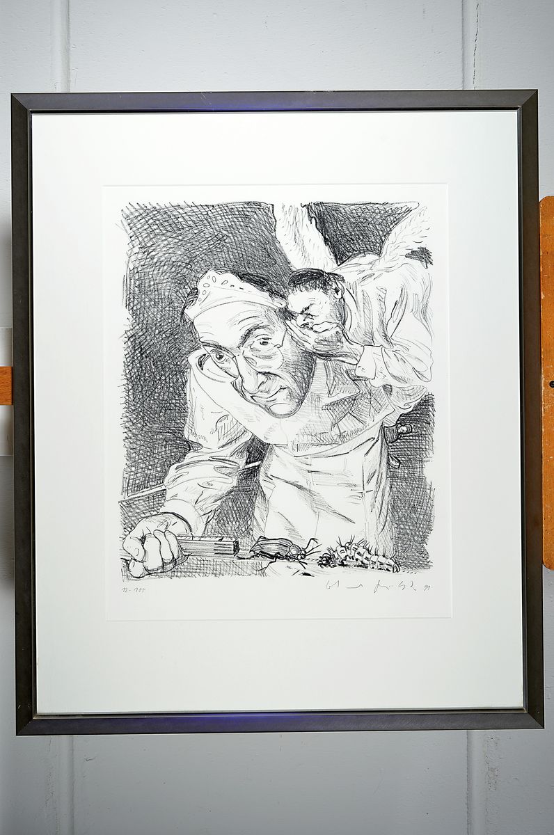 Detail k: Johannes Grützke, 1937-2017, Selbstbildnis, Lithographie, handsigniert, num. 12/100, ca. 50x42cm, u.Gl., R. ca. 85x70cm