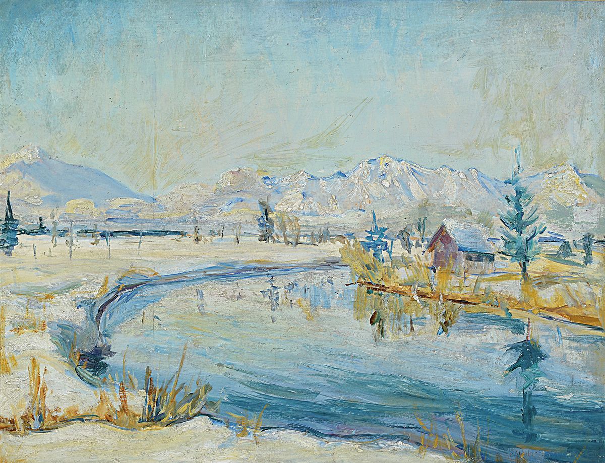 Otto Ditscher, 1903 Neuhofen - 1987, Winterlandschaft, Öl/Malkarton, re. unten signiert, ca. 50 x 70 cm, Rahmen, Altersspuren