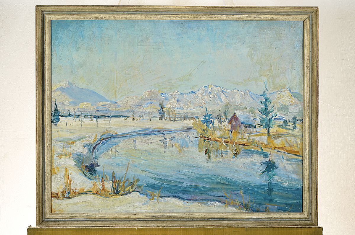 Detail k: Otto Ditscher, 1903 Neuhofen - 1987, Winterlandschaft, Öl/Malkarton, re. unten signiert, ca. 50 x 70 cm, Rahmen, Altersspuren