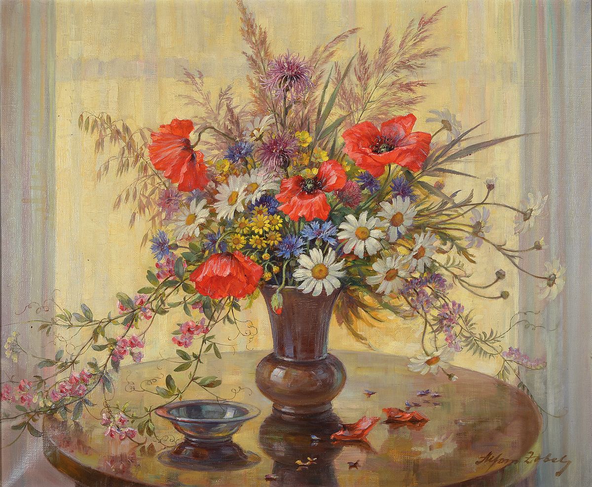 Alfons Zobel, 1889 Hagenbach - 1970 Kaiserslautern, Feld- und Wiesenblumen, Öl/Lwd, signiert und dat. 1935, 53 x 64 cm Rahmen