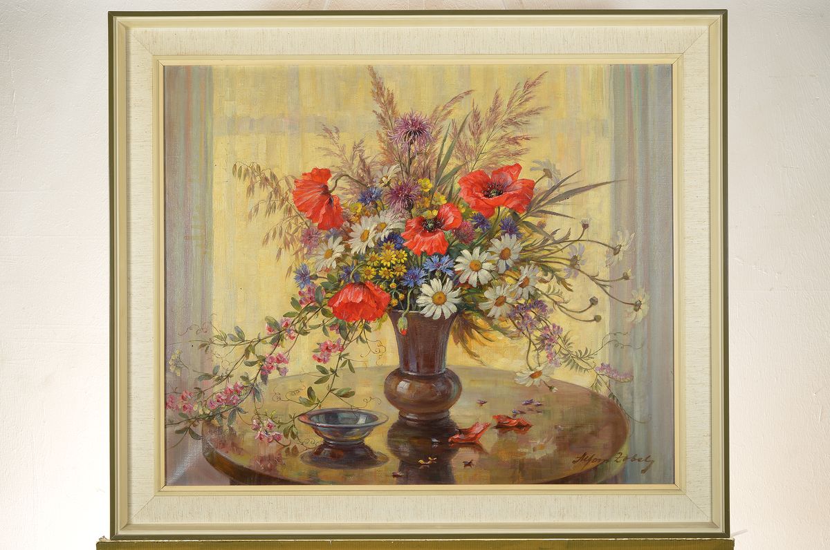 Detail k: Alfons Zobel, 1889 Hagenbach - 1970 Kaiserslautern, Feld- und Wiesenblumen, Öl/Lwd, signiert und dat. 1935, 53 x 64 cm Rahmen