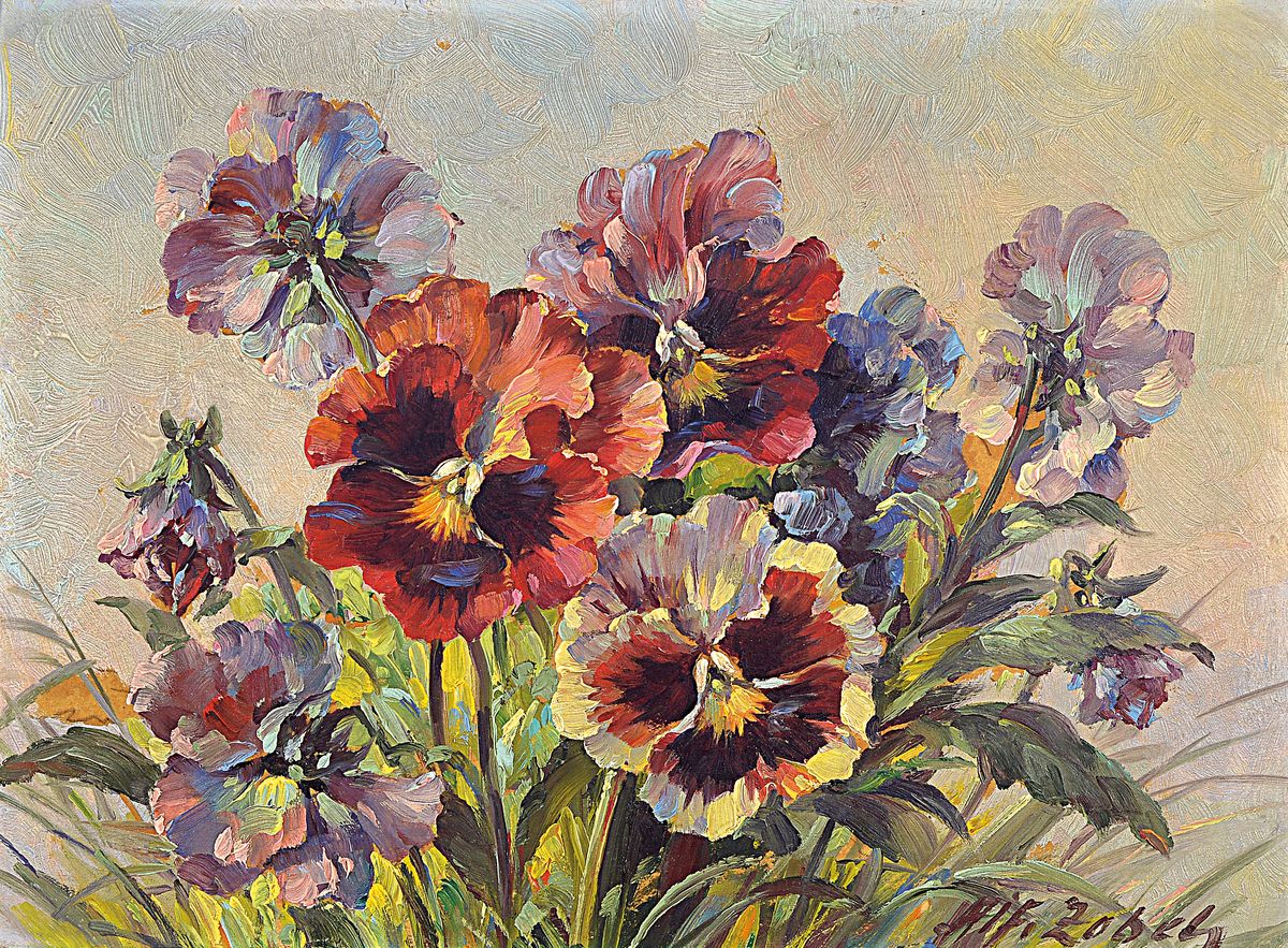 Alfons Zobel, 1889 Hagenbach - 19710 Kaiserslautern, Viola, Öl/Malkarton, re. u. signiert, ca. 18x 24 cm, ca. 21 x 28 cm