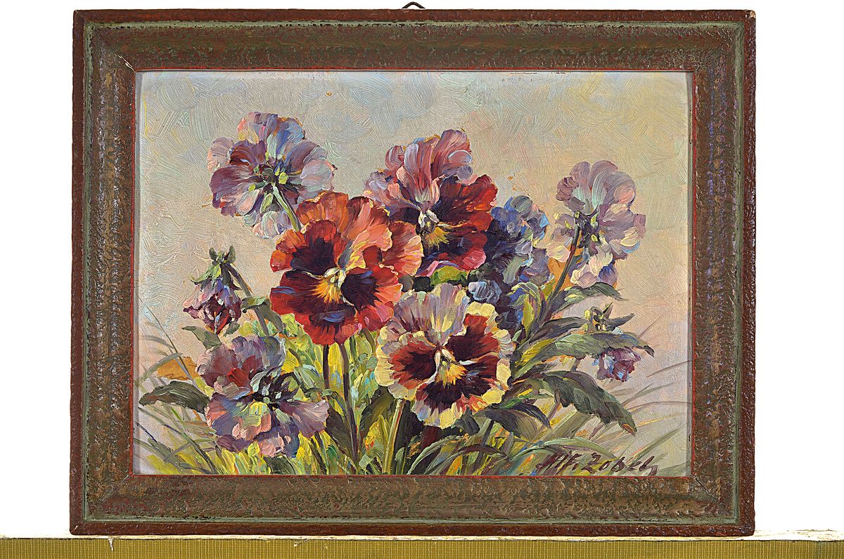 Detail k: Alfons Zobel, 1889 Hagenbach - 19710 Kaiserslautern, Viola, Öl/Malkarton, re. u. signiert, ca. 18x 24 cm, ca. 21 x 28 cm