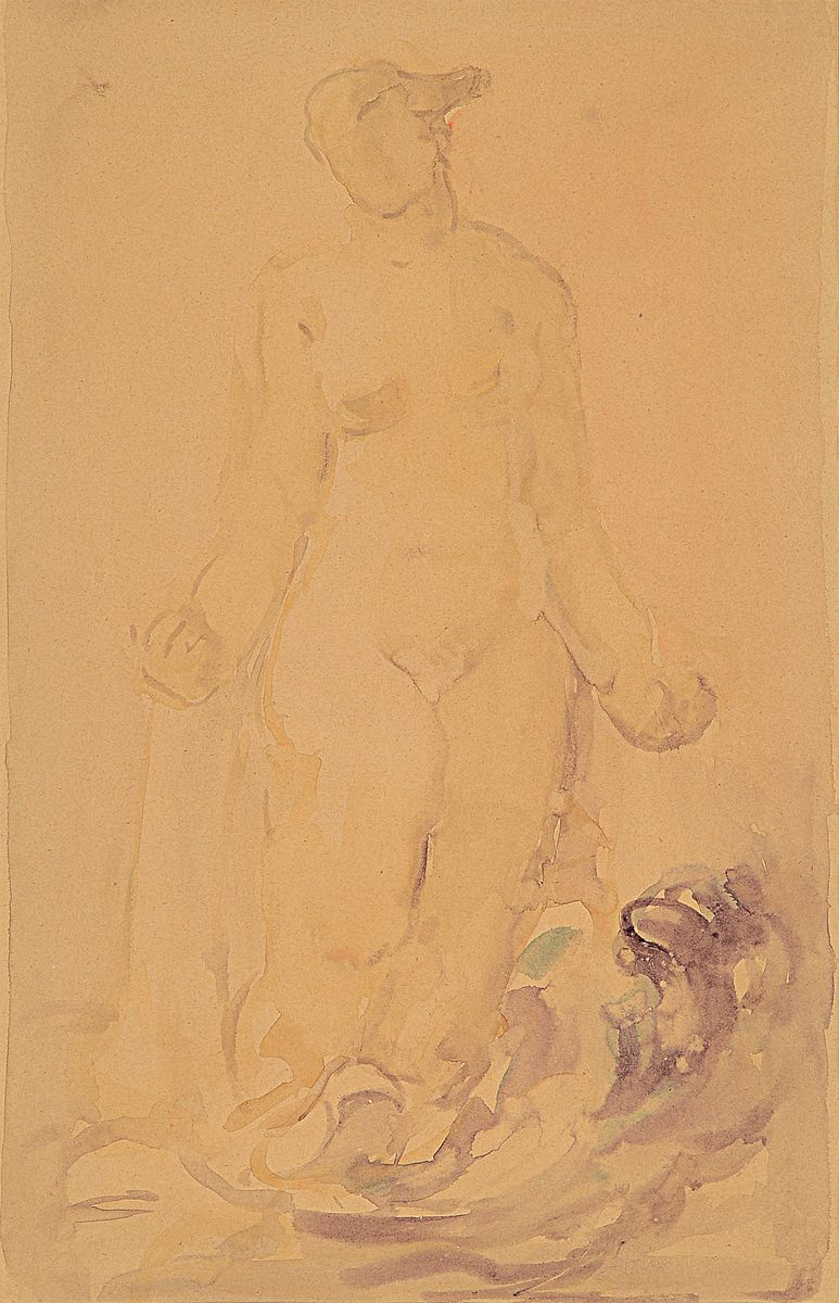 Hanns Fay, 1888 Frankenthal - 1957 Neustadt, Aquarell und zwei Skizzen: Frauenakt, Aquarell, re. unten schwache Signatur, ca. 52 x 33 cm, unter Glas, ...