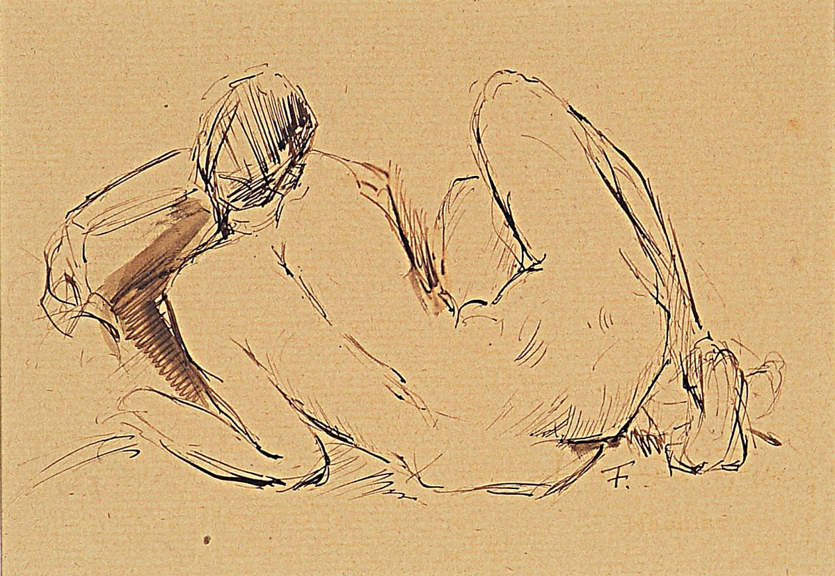 Detail a: Hanns Fay, 1888 Frankenthal - 1957 Neustadt, Aquarell und zwei Skizzen: Frauenakt, Aquarell, re. unten schwache Signatur, ca. 52 x 33 cm, unter Glas, ...