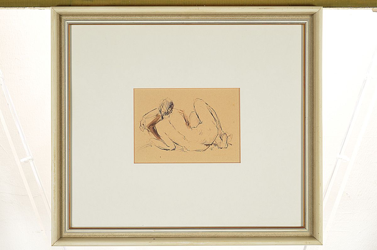 Detail l: Hanns Fay, 1888 Frankenthal - 1957 Neustadt, Aquarell und zwei Skizzen: Frauenakt, Aquarell, re. unten schwache Signatur, ca. 52 x 33 cm, unter Glas, ...
