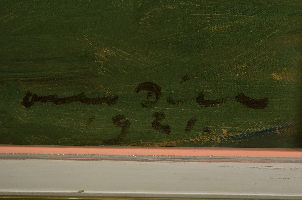 Detail a: Otto Dill, 1884 Neustadt - 1957 Bad Dürkheim, Ölstudie, Öl/Malkarton, re. u. signiert und dat. 1921, Hügellandschaft bei Sonnenuntergang, ca. 39 ...