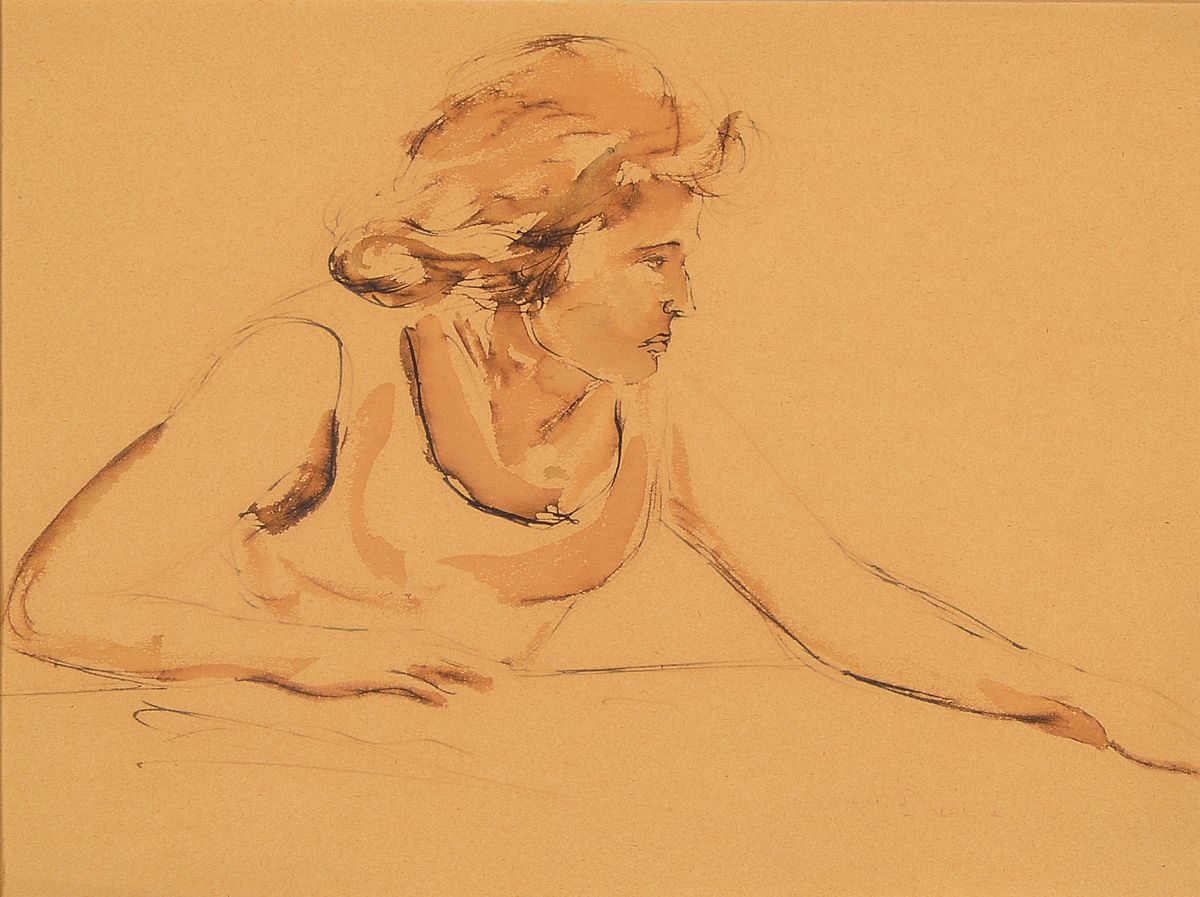 Otto Dill, 1884 Neustadt- 1957 Bad Dürkheim, Aquarell, Frauenporträt, re. unten ehemals signiert, verblichen, ca. 21 x 27cm, unter Glas, Rahmen: 42 ...