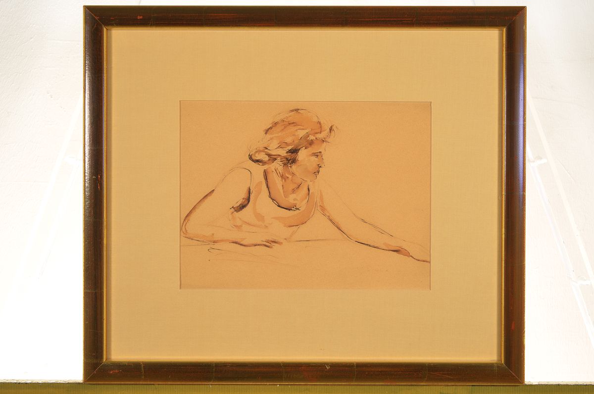Detail k: Otto Dill, 1884 Neustadt- 1957 Bad Dürkheim, Aquarell, Frauenporträt, re. unten ehemals signiert, verblichen, ca. 21 x 27cm, unter Glas, Rahmen: 42 ...