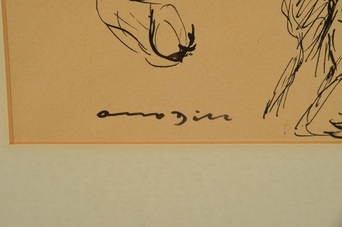 Detail a: Otto Dill, 1884 Neustadt/Wstr. - 1957 Bad Dürkheim, Bauer mit zwei Pferden, Tuschezeichnung, li. unten signiert, ca. 20 x 29 cm, unter Glas, Rahmen